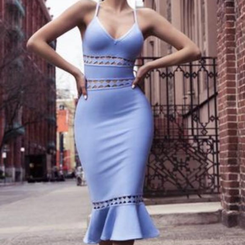 Light Blue Cut Outl Mermaid Bottom Bandage Dress